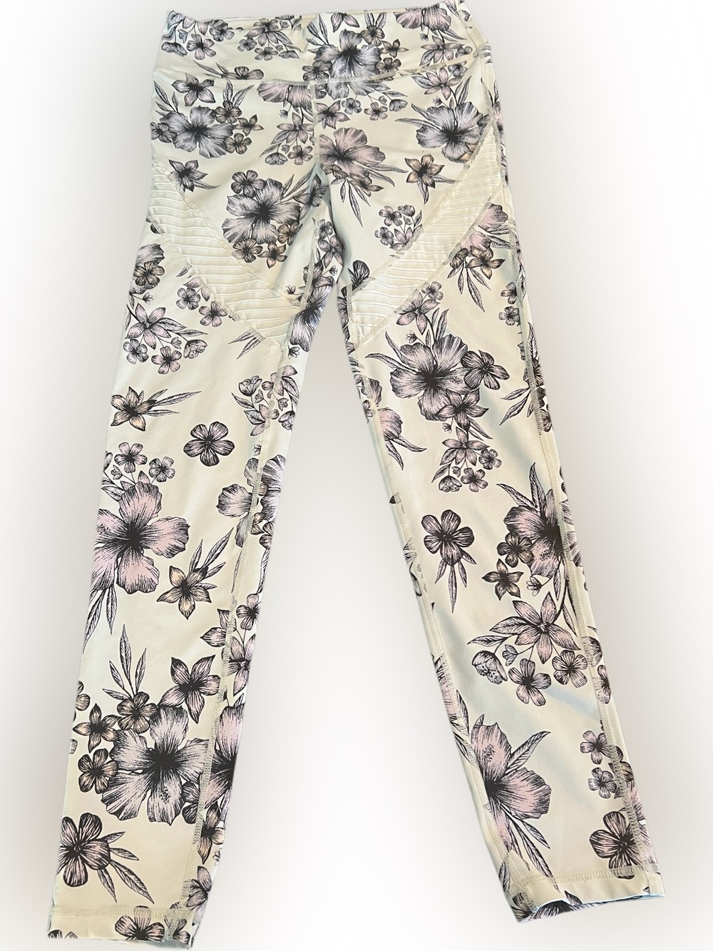 Mono B High Waisted Moto Leggings Purple Floral Athleisure Large